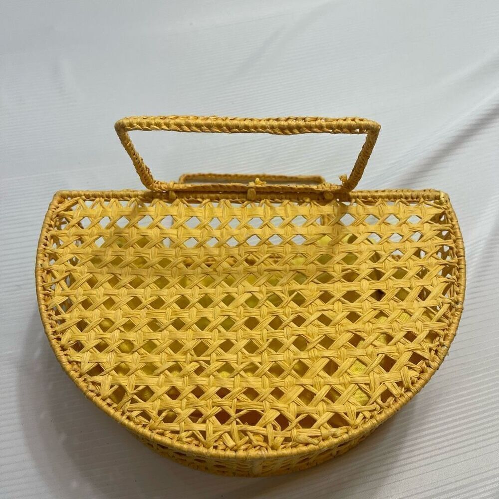 House Of Harlow 1960 Raffia Woven Yellow Basket Purse Handbag New - Picture 6 of 13